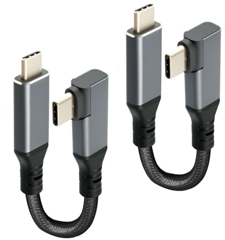 Cable USB C corto de 10 cm con codo de 90°, (2 unidades de 10 cm + 10 cm) USB C a USB C en ángulo, 5 A PD, 10 Gbps, cable de carga rápida trenzado de 240 W con chip E-Marker para iPhone, MacBook