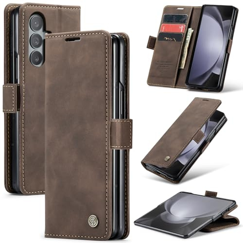 Azororo Handyhülle für Samsung Galaxy Z Fold 7 5G Hülle Premium Lederhülle Flip Case Magnet Tascher Kartenfach Standfunktion Klapphülle Schutzhülle für Samsung Galaxy Z Fold 7, Kaffee
