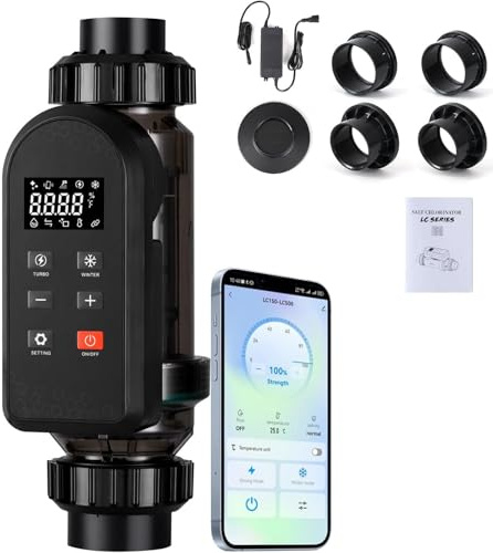Système d'Électrolyse Au Sel Intelligent avec Panneau Numérique Intelligent Et Nettoyage Automatique Des Plaques En Titane Wi-Fi Chlorateur pour Piscines,withAPPcontrol-25g/h(15K~30K)