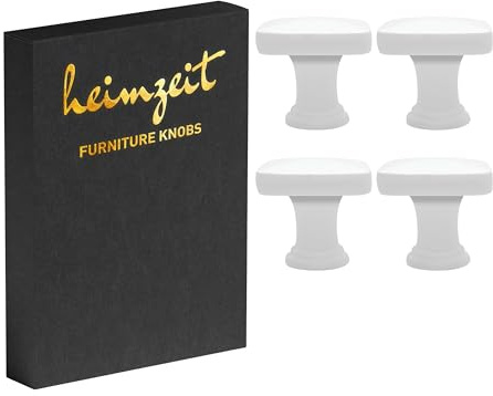 heimzeit Möbelknöpfe Cube 4 Stück aus hochwertiger Zinklegierung in Weiß | Schrankknöpfe Quadratisch für Türen, Schubladen und Kommoden, Stilvolles Design, mit Einlochgriff und Schrauben
