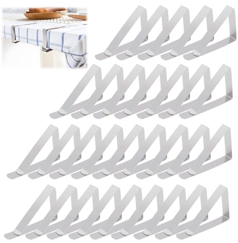 Zuahaly Set de 30 Pinces à Linge de Table en Acier Inoxydable - Support de Table intérieur et extérieur Robuste pour Pique - niques, fêtes, Mariages et dîners，Pinces à Nappe Acier Inoxydable