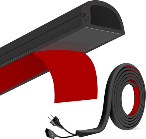 3m Kabelkanal Schwarz Selbstklebend - Flexibler Silikon Kabelschacht für TV-Wand, Schreibtisch & Fußleisten, Halbrunde Kabelabdeckung (22x10mm)