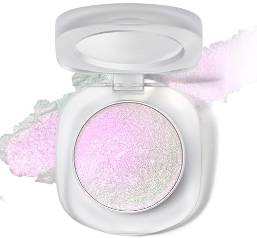 BelleFlair Holographic Lidschatten Palette mit Duochrome Glitzer Liedschatten, Langanhaltender Cremiger Highlighter Eyeshadow für Augen Make-Up, Schillerndem Metallic Shimmer Eyeshadow(Rosa Weiß)