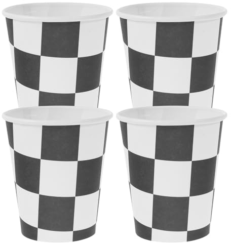 Milisten Lot de 20 Gobelets en Papier Jetables 250 Ml, Thème Course Automobile à Motif Carreaux Noir et Blanc, Gobelets en Carton pour Fête, Anniversaire, Banquet, Décoration Racing Party