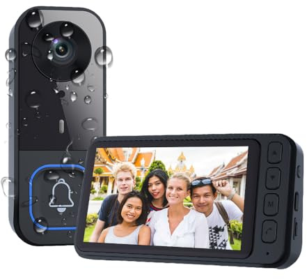 Kabellose Türklingel mit Kamera & 4,5 Monitor, Video Türsprechanlage | Ohne WLAN & App, 120° Weitwinkel, Nachtsicht, 2-Wege-Audio, wasserdicht, SD-Karten-Aufnahme, Funk