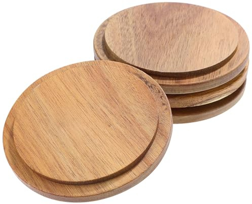 Holzdeckel 4 Stück Rund für Wasser und Teetassen mit Dichtverschluss | Holzdekel, Wiederverwendbar Deckel, Ersatzdeckel für Küche, Drink Cover für Glasgefäße