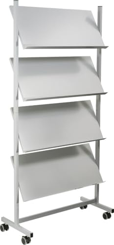 Helit Prospektregal 12x A4 750x1580x390mm 4 Fächer Metall silber