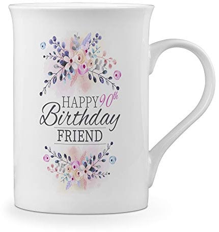 Floral Happy 90th Birthday Friend Novelty Gift Fine Bone China Mug