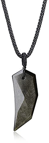 COAI Geschenkideen Unisex Spitzer Anhänger aus Goldenem Obsidian Wolfszahn Amulett Herren Halskette
