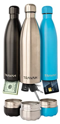 Diversion Safe Wasserflasche Stash Can Hidden Bottom for Valuables 500 ml Liquid Capacity Dry Storage Compartment Stainless Steel Vacuum Insulated Leakproof BONUS Odell Proof Bag Included (Silver)