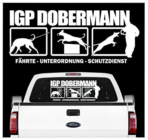 siviwonder Auto Aufkleber IGP HS Dobermann UNKUPIERT DOB Autoaufkleber K9 Hundeanhänger ehemals IPO Hundesport Hundemotiv weiß