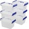 Farmoon Small Clear Storage Box, Plastic Boxes with Lid and Blue Handle, Pack of 6