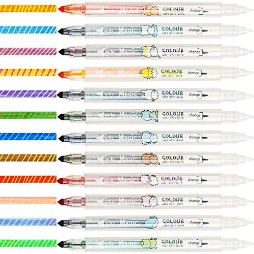 NiArt 12er Set Farbwechsel Marker Stifte mit Doppelspitze – Magische Textmarker in 12 Farben, Radierbar mit Feiner Spitze,Highlighter Pen Marker Set für Schulen Büros Studenten Lehrer
