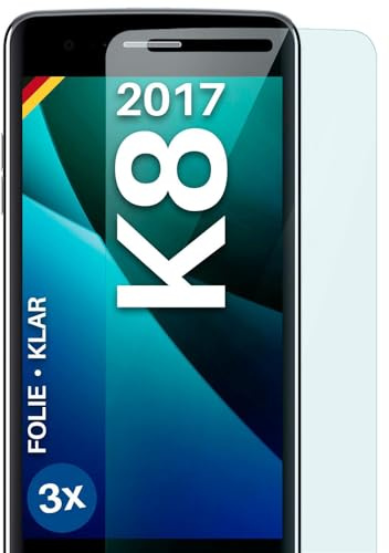 moex für LG K8 (2017) Schutzfolie Displayschutz Folie Ultra-klar HD 0,2 mm kompatibel mit jeder Hülle, Anbringen ohne Blasen, Handyfolie Extra Kratzfest, FlexProtect 3 Stück