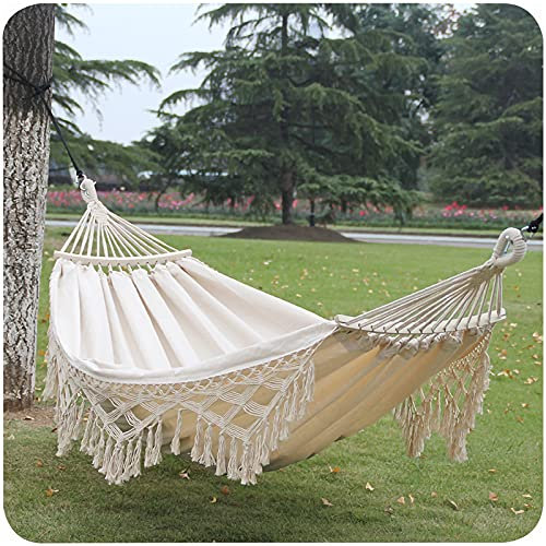 XIAOKUKU Adultes Jardin hamac tricoté pour 2 Personnes en macramé de Bohême avec Poutre d'équilibre Anti-roulis portatifs adaptés au Camping et à la randonnée intérieurs et extérieurs,C