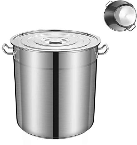 WHLMYH Marmite à soupe avec couvercle, casseroles en acier inoxydable avec poignées latérales, facile à nettoyer, conduction thermique rapide, 7 tailles, argent, 35 cm x 35 cm (30 l)