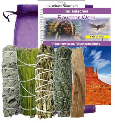 Weißer Salbei + SWEETGRASS zum räuchern + Palo Santo + Salbei/Rosmarin + Zeder 8-TLG Räucher-Set für RAUHNÄCHTE & Hausreinigung, Schutz. Mit Anleitung, Beschreibung, Booklet 81014-4