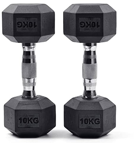 Lions Hex Dumbbells Set, Rubber Encased Cast Iron Black Dumbbell Weight Pair with Metal Handle, Full Body Workout Strength Training Home Gym, 7.5kg, 10kg, 12.5kg, 15kg, Free Weights