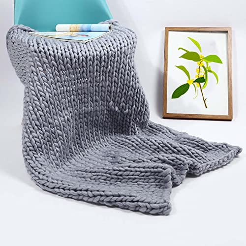 RGRE Super Soft Chunky Knit Throw Blanket for Couch, Handmade-Large Cable Knit Weighted Blanket - Crochet Handwoven Home Decor Knitted Blankets - Fluffy Cozy Woven Blankets (gray 50x50cm)