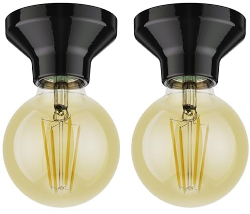 ledscom.de 2 Stück LED Deckenleuchte Elektra Porzellan schwarz, inkl. E27 LED gold max. 818lm, 3-Stufen dimmen, extra-warmweiß