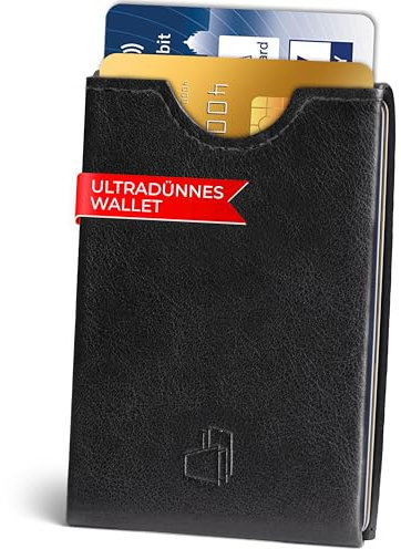 W4LLET® Kartenetui, Glattleder Schwarz | Echtleder, Premium RFID Schutz | Handgefertigt in Deutschland | Ultra dünn, Slim Wallet
