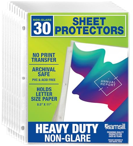 Samsill Sheet Protectors, 8.5x11 Inch Page Protectors for 3 Ring Binder, Heavy Duty, Non-Glare Protector, Letter Size, Top Loading, Acid Free, 30 Pack