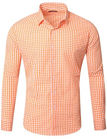 Reslad Kariertes Hemd-Herren Slim Fit Bügelfreies Freizeithemd Trachtenhemd Karo-Hemd RS-7007
