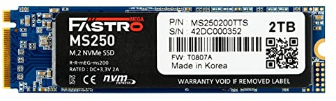 Mega Fastro SSD 2TB MS250 Series PCI-Express NVMe internamente fino a 3.400 MB/s in lettura 2.400 MB/s in scrittura