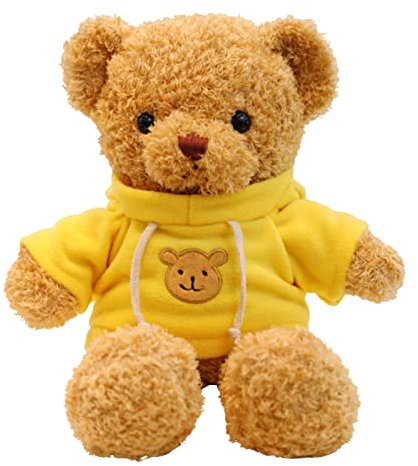 TROYSINC Teddybär Weiches Fell Teddybär mit Kapuze Tatzendruck Plüschtier Kuscheltier Stofftier Geschenk (Gelb,30cm)