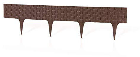 Beeteinfassung als Stecksystem | Flexible Rasenkante aus recyceltem Kunststoff | Beetbegrenzung 9,0 cm hoch | Mähkante mit Bodenstecker | Beetumrandung in Rattan-Optik, braun