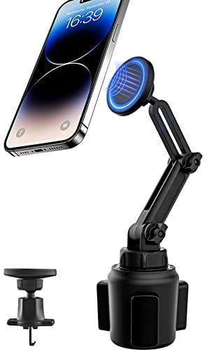 woleyi Support Téléphone Porte-Gobelet de Voiture MagSafe, Lot de 2 Support Magnétiques Téléphone de Voiture pour Porte-Gobelet Ventilation pour iPhone 14 13 12 Pro Max, et Android Smartphones