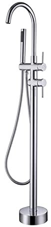 Freistehender Wannenfüller, bodenmontierte Badarmaturen, freistehender Badewannenhahn, stehende High-Flow-Duscharmaturen aus Messing, Mischbatterien mit Handbrause, für Duschkabine im Freien, Chrom