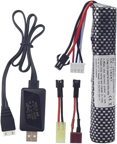 1PCS 3S 11.1V 2000mAh Li ion Battery with SM-2P Plug Connector and USB Charging Cable, Suitable for Airsoft Gel Water Droplet Blaster Air Gun Gel Ball Shock Wave Replacement Battery