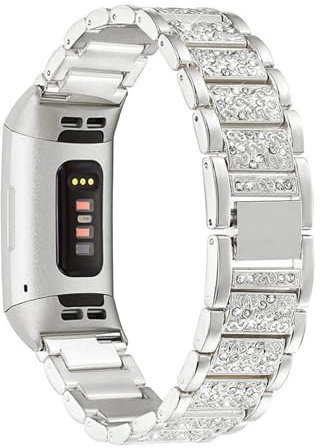 Bracelet Compatible avec Fitbit Charge 6 pour Femmes - Cristal Bling Glitter Diamant Strass Métal Réglable Sangle de Rechange