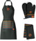MasterChef Set of 3 Tea Towels, Kitchen Apron and Oven Gloves, Heat Resistant, Black, 100% Cotton with Hanging Loops, Machine Washable, Embroidered Details