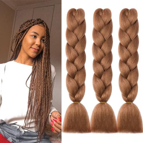 Dcbaboo Extensiones para Trenzas Africanas 60cm Pelo para Trenzas Africanas 3PCS Kanekalon Extensiones de Pelo Sintético para Trenzas Postizas Trenzado de Extensiones de Cabello 300g, Auburn claro