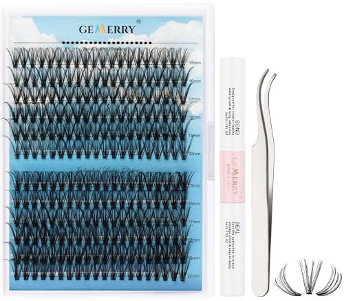 Einzelwimpern-Set 240PCS C Crul 15–20mm Cluster Einzelne Wimpern Wimpernkleber Applikator DIY Cluster-Wimpernverlängerungs-Set Weich für den persönlichen Gebrauch zu Hause GEMERRY(30D+40DC-1520-Kit)