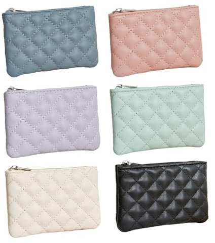 Mini Geldbeutel Täschchen 6 Stück PU Leder Tragbarer Reißverschluss-Münzbeutel Klein Geldbörse Coin Purse Münzgeldbörse Schlüsseltasche Kosmetiktasche Münzbeutel für Kreditkarte Ausweis Schlüssel