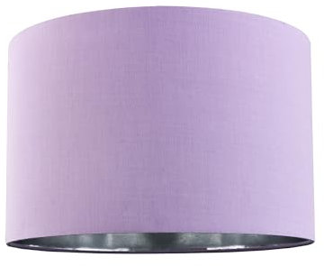 Contemporary and Chic Soft Lilac Cotton 10 Table or Pendant Circular Drum Lamp Shade with Shiny Silver Inner - 60watt Maximum by Happy Homewares