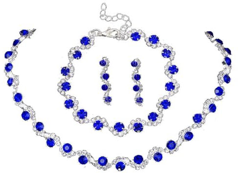 Clataly Bridal Wedding Colorful Crystal Necklace Earrings Bracelet Set Silver bride Necklaces Jewelry Accessories for Women Girls (Blau)