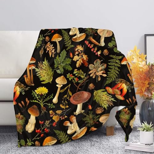 Kuscheldecke Flauschig Pilz 3D Decke 180x200 Anlage Wohndecke Herbst Weich und Warme Flanell Fleecedecke für Sofadecke Couchdecke Tagesdecke m7956