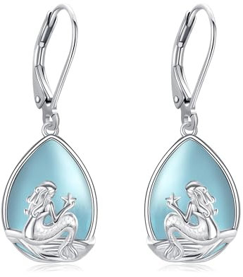 VENACOLY Meerjungfrau Aquamarin Ohrringe 925 Sterling Silber Meerjungfrau Dangle Ohrringe Schmuck Geschenke für Frauen Meerjungfrau Liebhaber