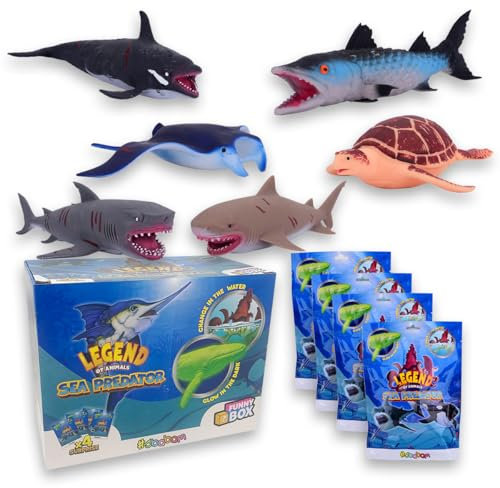 #sbabam Funny Box Legend of Animals Sea Predators, Spielzeug für Kinder, Kinderspielzeug, weiche Dehnbare Puppen, Gadget für Kinder, 4 Stück mit Tiger-Hai, Orca und Anderen