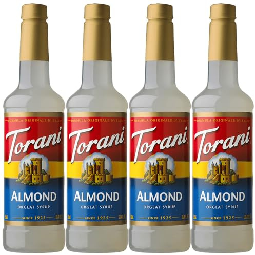 Torani Coffee Syrup, Almond Flavour (Pack of 4 x 750ml) | Cane Sugar Drink Flavouring for Lattes, Iced Coffee & Hot Drinks, Vegetarian Friendly