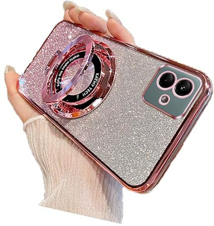 IMIRST Glitter Case for iPhone 16 Plus (6.7'') Transparent Soft TPU Plating Pouch with Big Ring Holder Stand Girly Women Gradient Phone Cover for Apple iPhone 16 Plus. DS Rose Gold