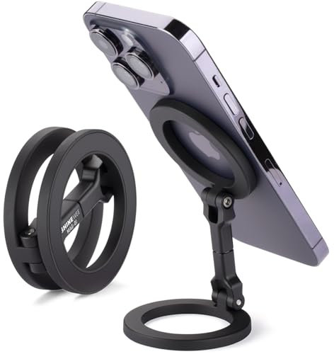 SHINEWEE Double Magnetic Ring Phone Holder, 3-Axis Adjustable, Compatible with iPhone 16/15/14/13/12 Series & MagSafe Cases, Black