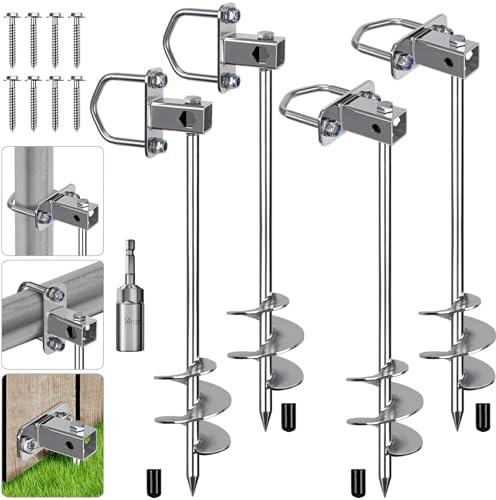 Insaga Bodenanker Erdanker 61cm Boden Anker Zelt Heavy Duty Trampolin Anchor Zum Eindrehen für Zelte, Schaukelgestell, Vordächer, Camping, Widerstehen Starkem Wind Rostfrei mit Fester Schlaufe 4er