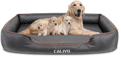 CALIYO Orthopädisches Hundebett Grosse Hunde – Hundekissen aus Kunstleder, Wasserdicht & Waschbar, Memory Foam Hundesofa mit 4 Rändern, Hundematte 127×97×18CM, Schwarz