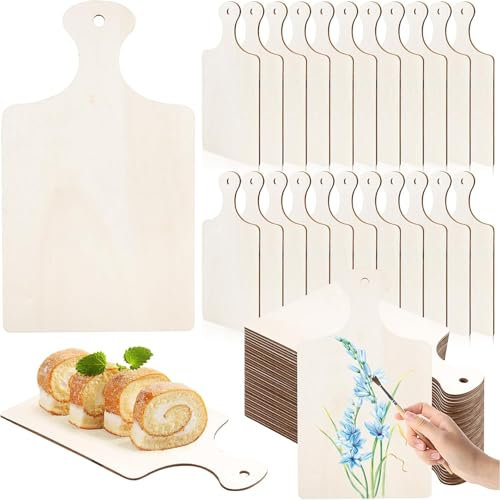 60 Stück Mini Holz-Schneidebretter, Holz-Schneidebrett mit Griff, Kleine Charcuterie-Bretter Unbehandelt, Blanko Bastel-Paddel für DIY Küchendekoration, Servieren von Gemüse (9,4 x 5,5 Zoll)