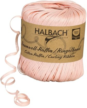 Halbach Baumwoll-Ringelband, 4 mm x 100 m, light apricot | Ringelband aus 100 % Baumwolle mit Öko-Tex zertifizierung, Baumwoll-Raffia zum Ringeln und Einpacken von Geschenken